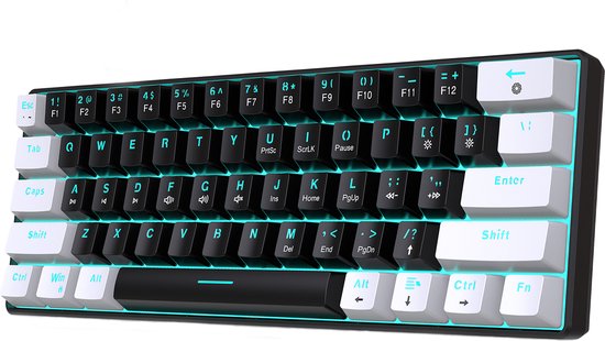 8720828512890 - HXSJ V900 - Wired Gaming Keyboard - Mechanisch - RGB - Blauer Schalter - 61 Tasten - QWERTY-Tastaturen - Schwarz weiß