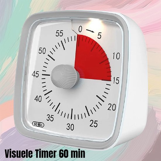 8720835916490 - Latestcouk® Visueller Countdown Timer Zeituhr 60 Minuten Lernuhr Kind Schule Haus Küche Büro - Stiller Timer mit Nachtlicht - Weiß Rot