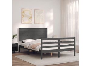 8720845403737 - Bonnevie - MassivholzbettSchlafzimmerbettDoppelbett mit Kopfteil Grau 140x190 cm vidaXL