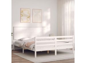 8720845404024 - MassivholzbettSchlafzimmerbettDoppelbett mit Kopfteil Weiß 160x200 cm vidaXL