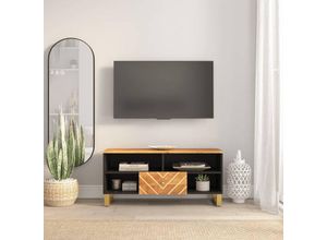 8720845422172 - Bonnevie - TV-SchrankTV-Möbel Braun und Schwarz 100x335x46 cm Massivholz Mango vidaXL