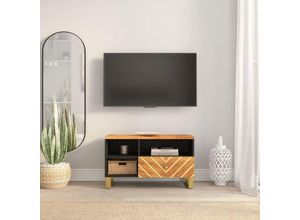 8720845422189 - Bonnevie - TV-SchrankTV-Möbel Braun und Schwarz 80x335x46 cm Massivholz Mango vidaXL