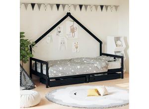 8720845445690 - Bonnevie - KinderbettEinzelbette mit Schubladen Schwarz 90x190 cm Massivholz Kiefer vidaXL