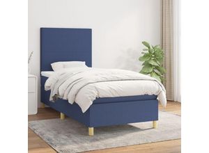 8720845508159 - Jinlefu - Boxspringbett mit Matratze Blau 90x200 cm Stoff vidaXL - Blau