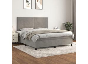 8720845515812 - Boxspringbett，Schlafzimmerbett mit Matratze Hellgrau 180x200 cm Samt vidaXL17002