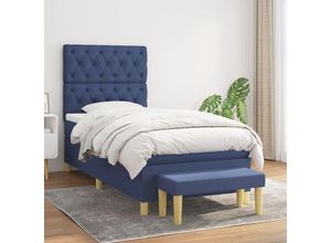 8720845533656 - Bonnevie - BoxspringbettSchlafzimmerbett mit Matratze Blau 80x200 cm Stoff vidaXL