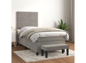 8720845537715 - Boxspringbett，Schlafzimmerbett mit Matratze Hellgrau 90x200 cm Samt vidaXL53300