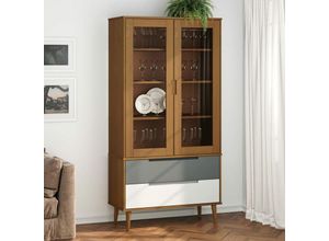 8720845542306 - Bonnevie - Vitrinenschrank molde Braun 90x35x175 cm Massivholz Kiefer vidaXL516225