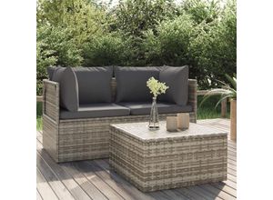 8720845600778 - Bonnevie - 3-tlg Garten-Lounge-SetGartenmöbel-Set mit Kissen Grau Poly Rattan vidaXL