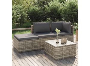 8720845600785 - Bonnevie - 4-tlg Garten-Lounge-SetGartenmöbel-Set mit Kissen Grau Poly Rattan vidaXL