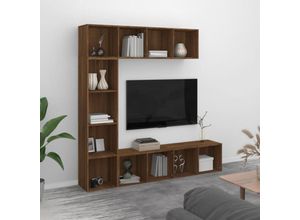 8720845648633 - 3-tlg Bücherregal- TV-Schrank-SetTV-MöbelTV-Möbel Braun Eichen-Optik vidaXL