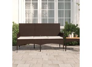 8720845654092 - Bonnevie - Gartenbank 3-Sitze Doppelsitzbankr mit Kissen Braun Poly Rattan vidaXL