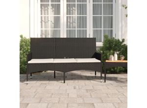 8720845654108 - Bonnevie - Gartenbank 3-Sitze Doppelsitzbankr mit Kissen Schwarz Poly Rattan vidaXL