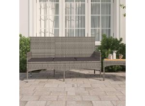 8720845654115 - Bonnevie - Gartenbank 3-Sitze Doppelsitzbankr mit Kissen Grau Poly Rattan vidaXL