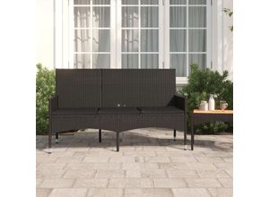 8720845654122 - Bonnevie - Gartenbank 3-Sitze Doppelsitzbankr mit Kissen Schwarz Poly Rattan vidaXL