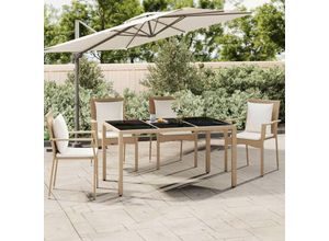 8720845671167 - Bonnevie - GartentischTerrassentisch mit Glasplatte Beige Poly Rattan & Hartglas vidaXL