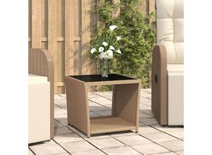 8720845671242 - Bonnevie - BeistelltischKaffeetisch mit Glasplatte Beige Poly Rattan & Hartglas vidaXL