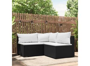 8720845672324 - Bonnevie - 3-tlg Garten-Lounge-SetGartenmöbel-Set mit Kissen Schwarz Poly Rattan vidaXL