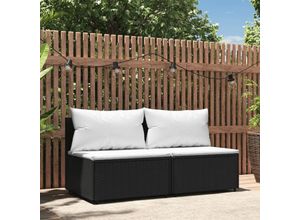 8720845672386 - Bonnevie - 2 Stk Garten-Mittelsofas mit KissenGartensofa Schwarz Poly Rattan vidaXL