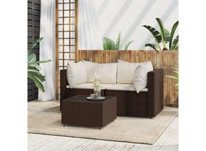 8720845672478 - Bonnevie - 3-tlg Garten-Lounge-SetGartenmöbel-Set mit Kissen Braun Poly Rattan vidaXL