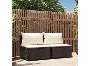 8720845672546 - 2 Stk Garten-Mittelsofas mit Kissen，Gartensofa Braun Poly Rattan vidaXL