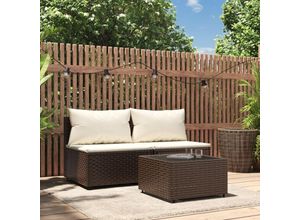 8720845672553 - 3-tlg Garten-Lounge-Set，Gartenmöbel-Set mit Kissen Braun Poly Rattan vidaXL