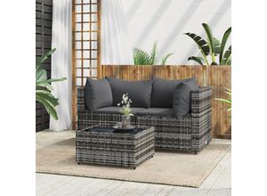 8720845672638 - Bonnevie - 3-tlg Garten-Lounge-SetGartenmöbel-Set mit Kissen Grau Poly Rattan vidaXL