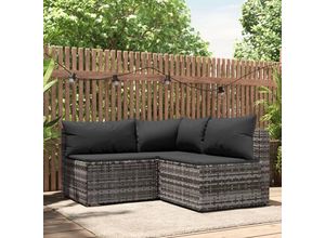 8720845672645 - Bonnevie - 3-tlg Garten-Lounge-SetGartenmöbel-Set mit Kissen Grau Poly Rattan vidaXL