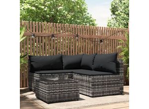 8720845672652 - Bonnevie - 4-tlg Garten-Lounge-SetGartenmöbel-Set mit Kissen Grau Poly Rattan vidaXL