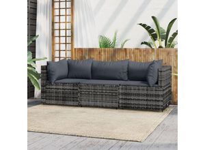 8720845672669 - Bonnevie - 3-tlg Garten-Lounge-SetGartenmöbel-Set mit Kissen Grau Poly Rattan vidaXL