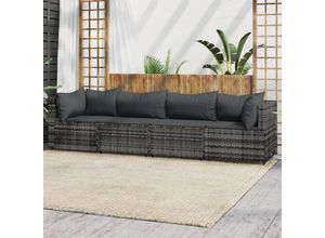 8720845672683 - Bonnevie - 4-tlg Garten-Lounge-SetGartenmöbel-Set mit Kissen Grau Poly Rattan vidaXL