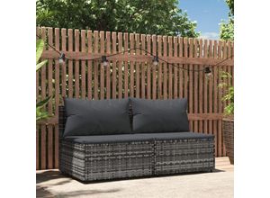 8720845672706 - Bonnevie - 2 Stk Garten-Mittelsofas mit KissenGartensofa Grau Poly Rattan vidaXL