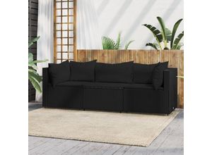 8720845672829 - Bonnevie - 3-tlg Garten-Lounge-SetGartenmöbel-Set mit Kissen Schwarz Poly Rattan vidaXL