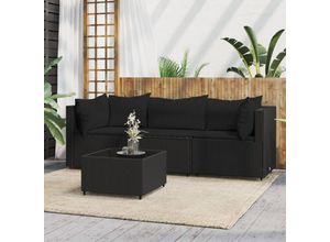 8720845672836 - Bonnevie - 4-tlg Garten-Lounge-SetGartenmöbel-Set mit Kissen Schwarz Poly Rattan vidaXL