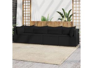 8720845672843 - Bonnevie - 4-tlg Garten-Lounge-SetGartenmöbel-Set mit Kissen Schwarz Poly Rattan vidaXL