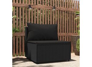 8720845672850 - Bonnevie - Garten-Mittelsofa mit KissenGartensofa Schwarz Poly Rattan vidaXL