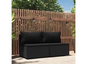 8720845672867 - Bonnevie - 2 Stk Garten-Mittelsofas mit KissenGartensofa Schwarz Poly Rattan vidaXL