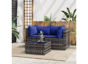 8720845673437 - Bonnevie - 3-tlg Garten-Lounge-SetGartenmöbel-Set mit Kissen Grau Poly Rattan vidaXL