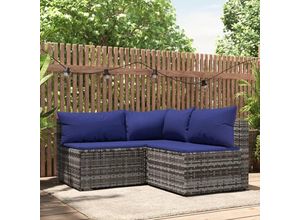 8720845673444 - Bonnevie - 3-tlg Garten-Lounge-SetGartenmöbel-Set mit Kissen Grau Poly Rattan vidaXL