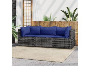 8720845673468 - Bonnevie - 3-tlg Garten-Lounge-SetGartenmöbel-Set mit Kissen Grau Poly Rattan vidaXL