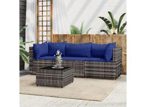 8720845673475 - Bonnevie - 4-tlg Garten-Lounge-SetGartenmöbel-Set mit Kissen Grau Poly Rattan vidaXL