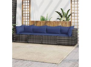 8720845673482 - Bonnevie - 4-tlg Garten-Lounge-SetGartenmöbel-Set mit Kissen Grau Poly Rattan vidaXL