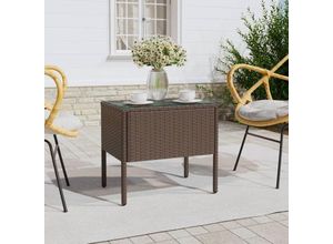 8720845679064 - Bonnevie - BeistelltischKaffeetisch Braun 53x37x48 cm Poly Rattan und Hartglas vidaXL