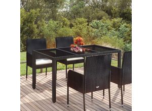 8720845679613 - Bonnevie - GartentischTerrassentisch mit Glasplatte Schwarz 150x90x75 cm Poly Rattan vidaXL