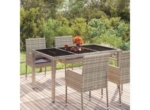 8720845679620 - Bonnevie - GartentischTerrassentisch mit Glasplatte Grau 150x90x75 cm Poly Rattan vidaXL