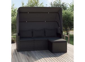 8720845730260 - Bonnevie - 3-Sitzer-GartensofaLounge-Sofa mit Dach und Fußhocker Schwarz Poly Rattan vidaXL