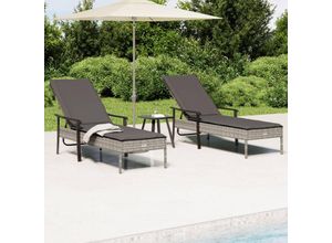 8720845760946 - Bonnevie - Sonnenliegen 2 Stk Gartenliege mit Tisch und Auflagen Grau Poly Rattan vidaXL