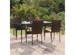 8720845764760 - Bonnevie - 5-tlg Garten-EssgruppeGartenmöbel Set Braun Poly Rattan vidaXL