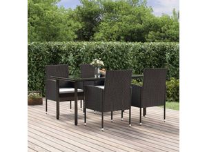 8720845765705 - Bonnevie - 5-tlg Garten-EssgruppeGartenmöbel Set mit Kissen Schwarz Poly Rattan vidaXL