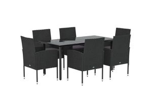 8720845765798 - 7-tlg Garten-Essgruppe mit Kissen Schwarz Poly Rattan Vidaxl Schwarz